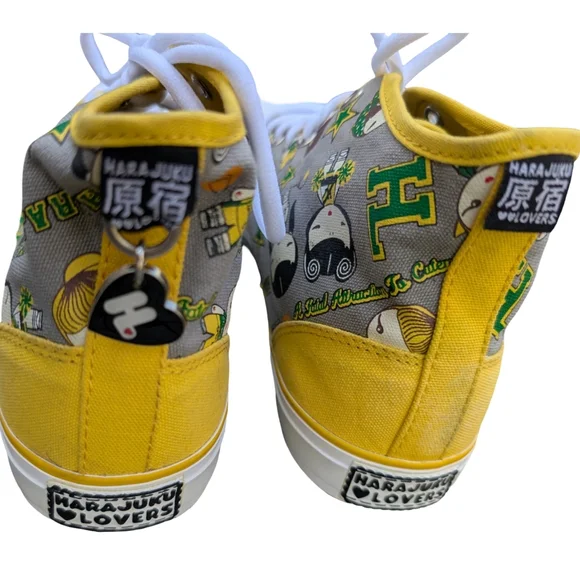 Harajuku Lovers High Top Canvas Sneakers Yellow Gray Kawaii Print Size 10 - Picture 8 of 12